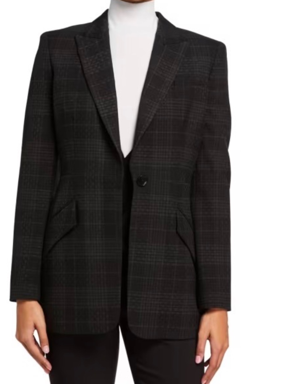 Elie Tahari MADISON Plaid One Button Blazer Charcoal/Black Sz 12